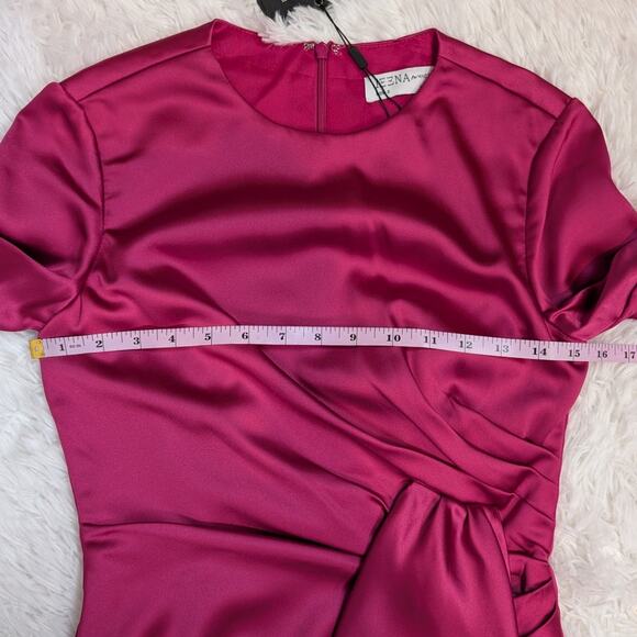 Mac Duggal Asymmetrical Draped Long Sleeve Mini Dress Magenta Size 2 - Picture 10 of 16